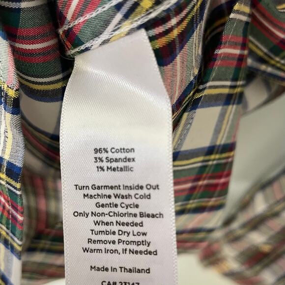Talbots Holiday Plaid Button Shirt Metallic Gold Thread Size 12 Non-Iron - Picture 6 of 7